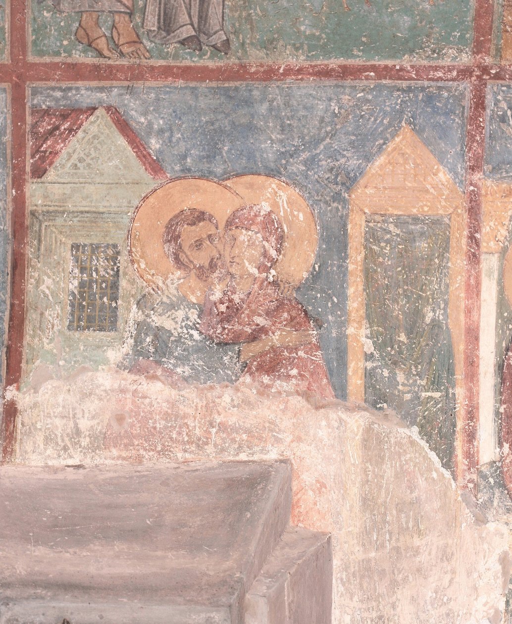 Møte mellom de hellige Joachim og Anne ved Golden Gate, 1100-tallet av Ancient Russian frescos