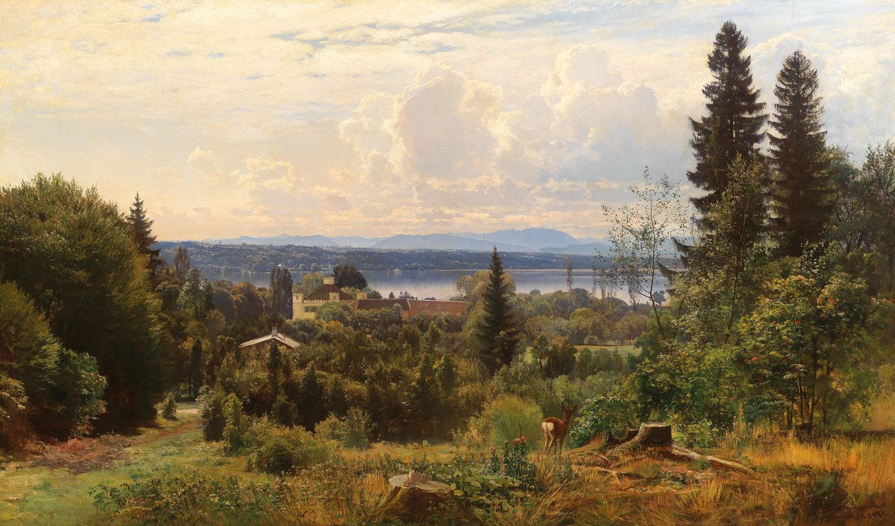 Summers Day på innsjøen Starnberg, Possenhofen slott i forgrunnen av Anders Andersen Lundby