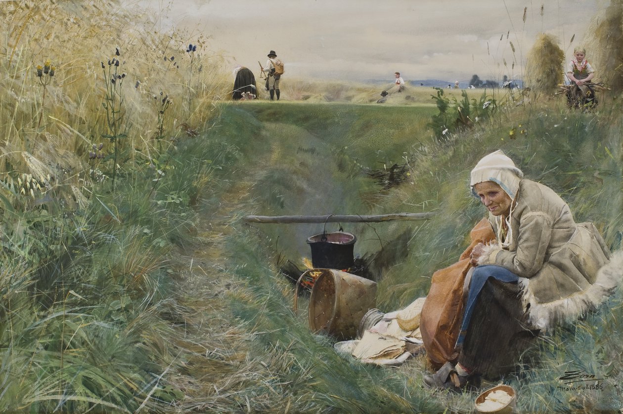 Vårt daglige brød, 1886 (wc på papir) av Anders Leonard Zorn
