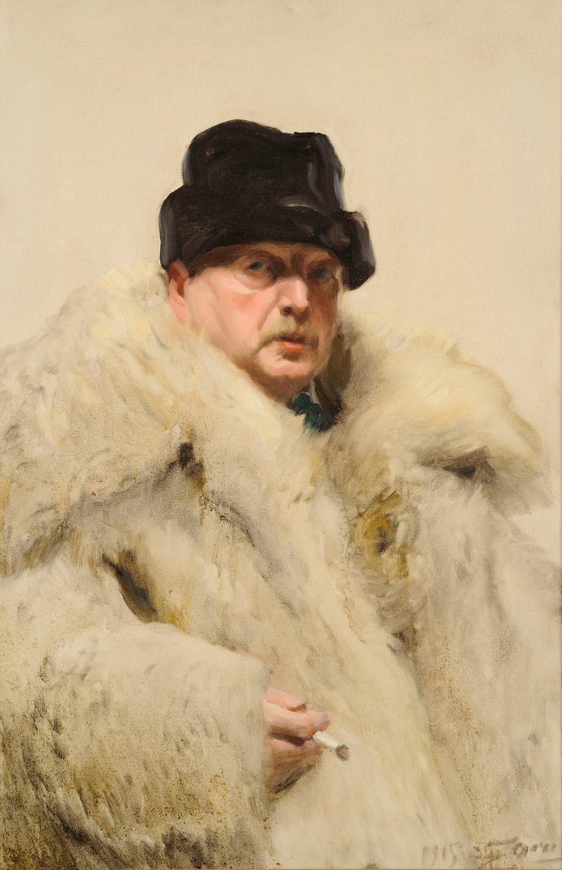 Selvportrett i ulvskinnspels av Anders Leonard Zorn