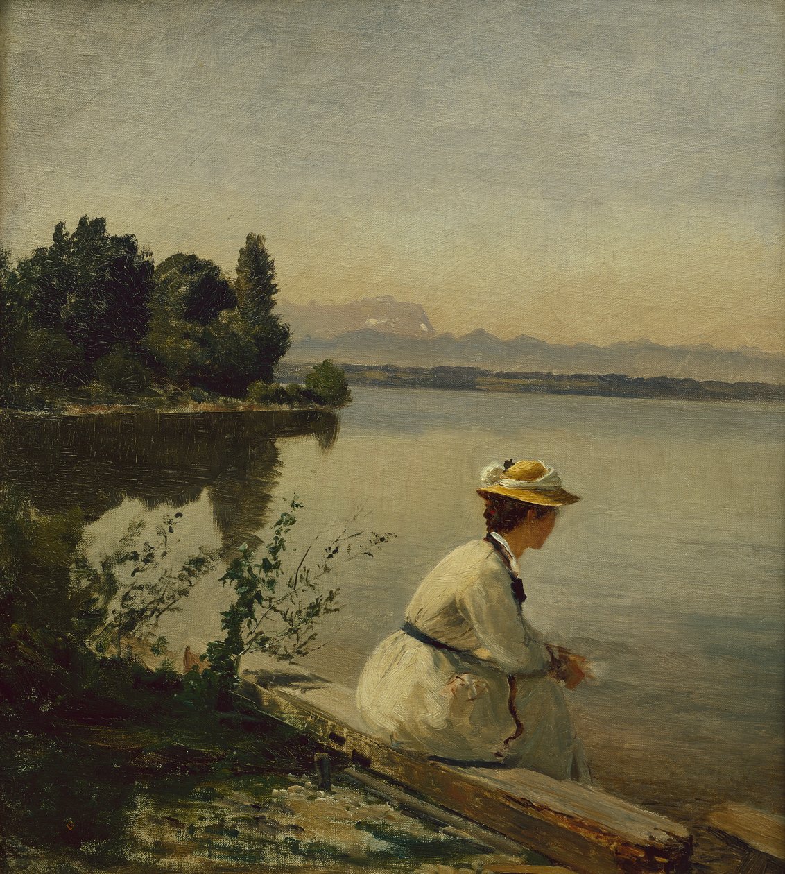 Nær Leoni ved innsjøen Starnberg (olje på lerret) av Anders Andersen Lundby