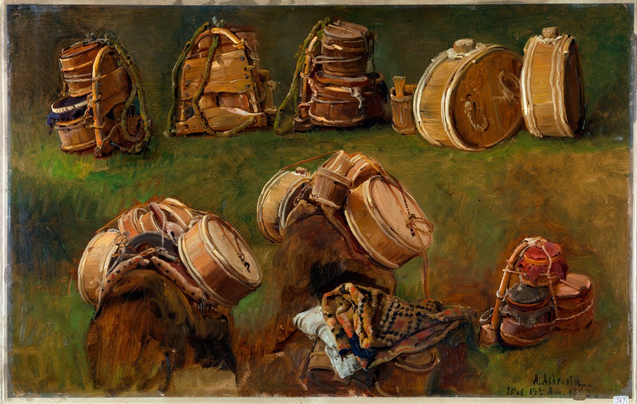 ""Etude de bats pour bete de somme"" (Studie av pakkesaler og andre gjenstander) Peinture d