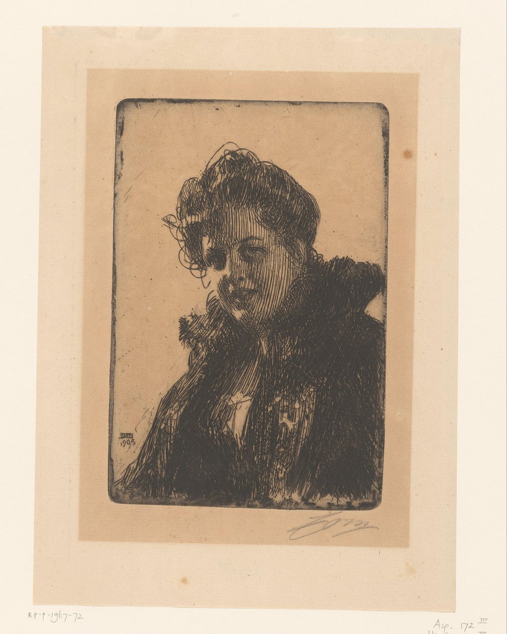 Portrett av Amalia Granberg av Anders Leonard Zorn (signed by artist)