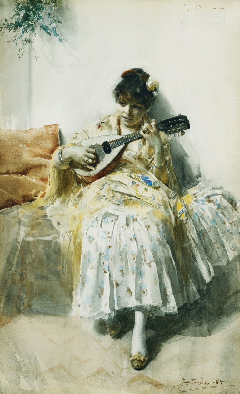 En spansk jente som spiller mandolin, 1884 av Anders Leonard Zorn