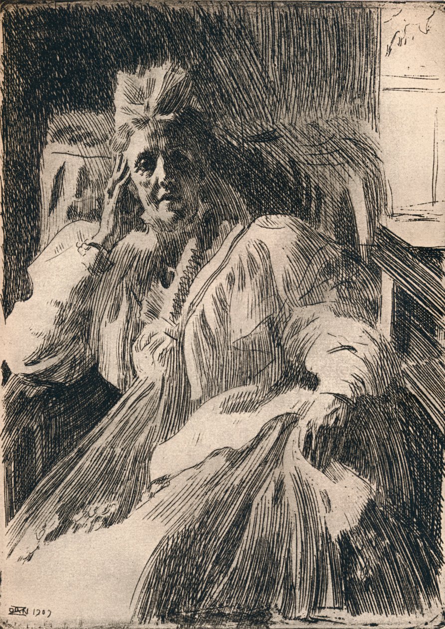 En etsning av enkedronningen av Sverige, c1909 av Anders Leonard Zorn