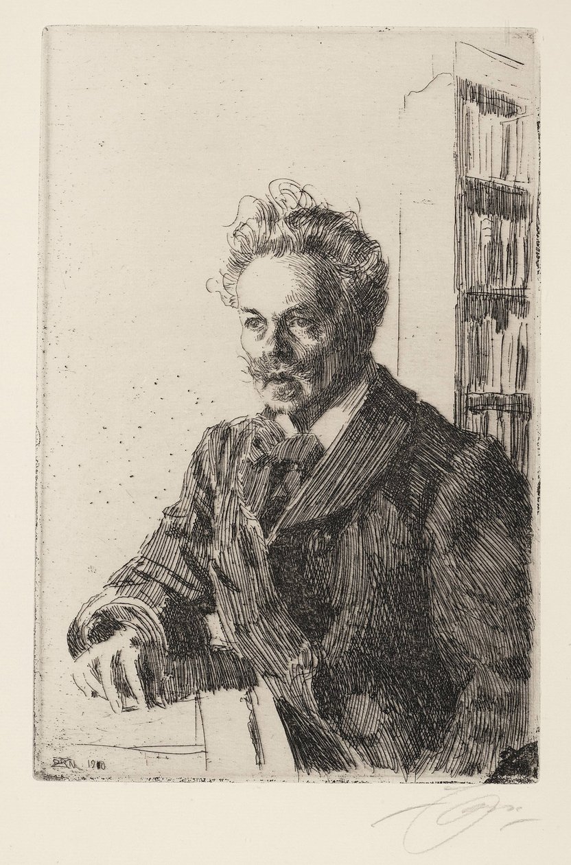 August Strindberg (1849-1912) - Zorn, Anders Leonard (1860-1920) - 1910 - Etsning - 29,8x19,8 - Privat samling av Anders Leonard Zorn