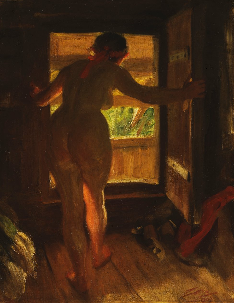 Mora jente ved en åpen dør, 1903 av Anders Leonard Zorn