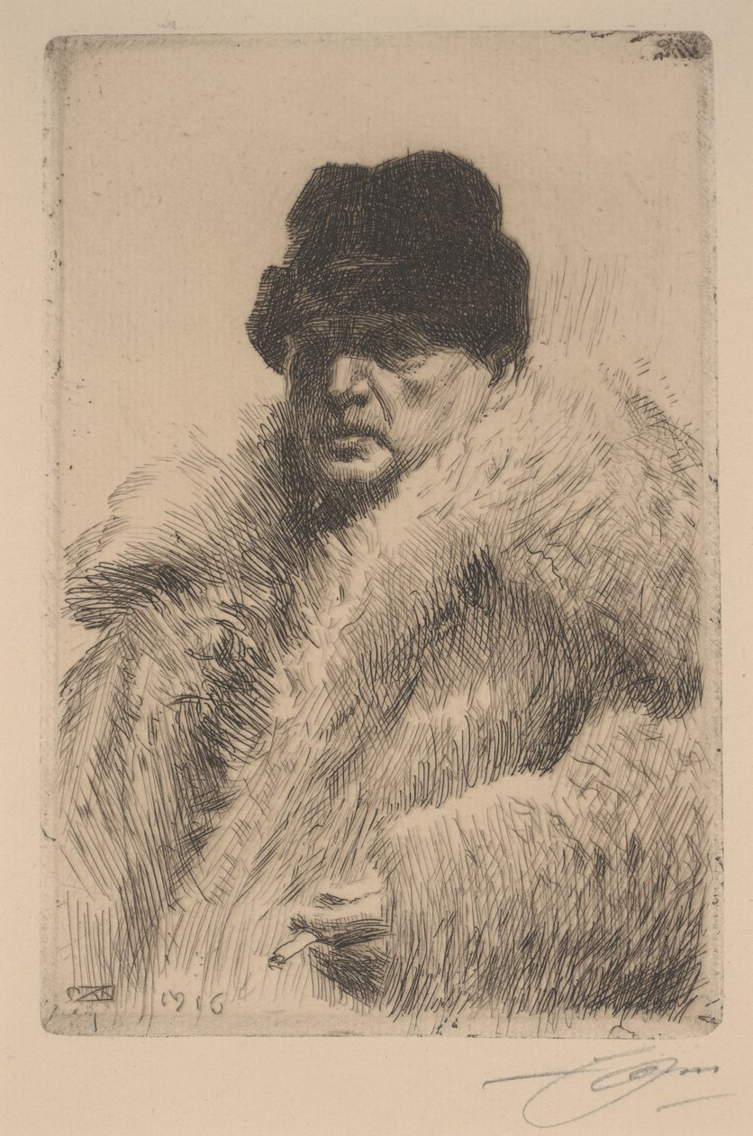 Selvportrett i pelsfrakk av Anders Leonard Zorn