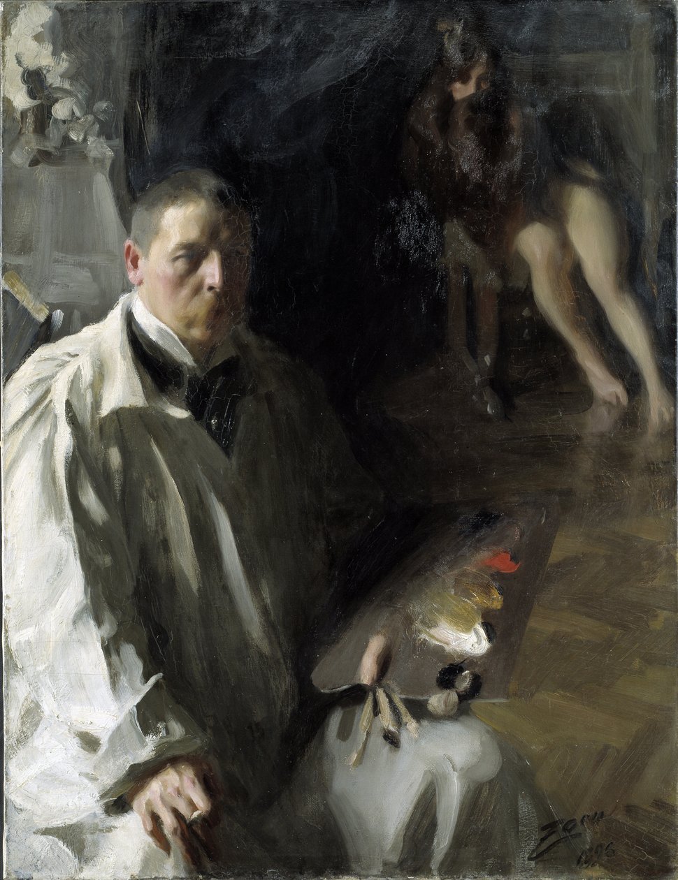Selvportrett med modell par Zorn, Anders Leonard (1860-1920). Olje på lerret, størrelse: 117x94 av Anders Leonard Zorn
