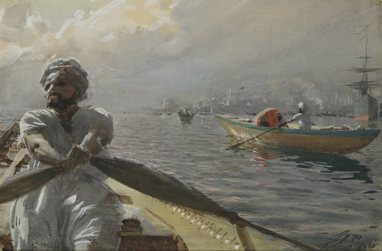 Tyrkisk båtmann i Konstantinopel havn, 1886 (wc på papir) av Anders Leonard Zorn