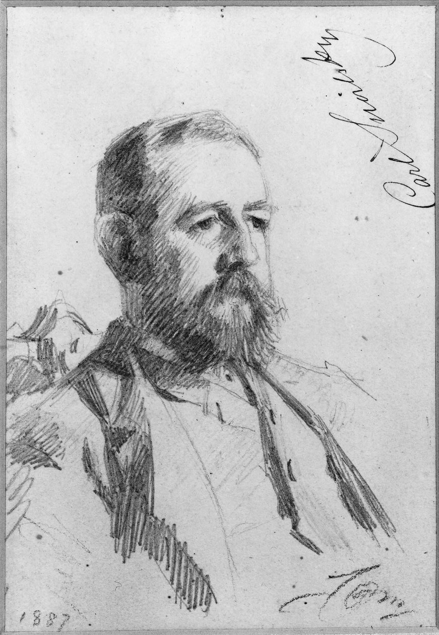 Carl Snoilsky (1841-1903), greve, forfatter, bibliotekar, medlem av Svenska Akademien, gift med 1. grevinne Hedvig Charlotta Amalia Piper, 2. baronesse, forfatter Ebba Fredrika Eleonora Ruuth av Anders Zorn