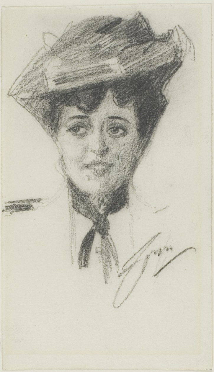 Hodet til en ung kvinne med hatt av Anders Leonard Zorn