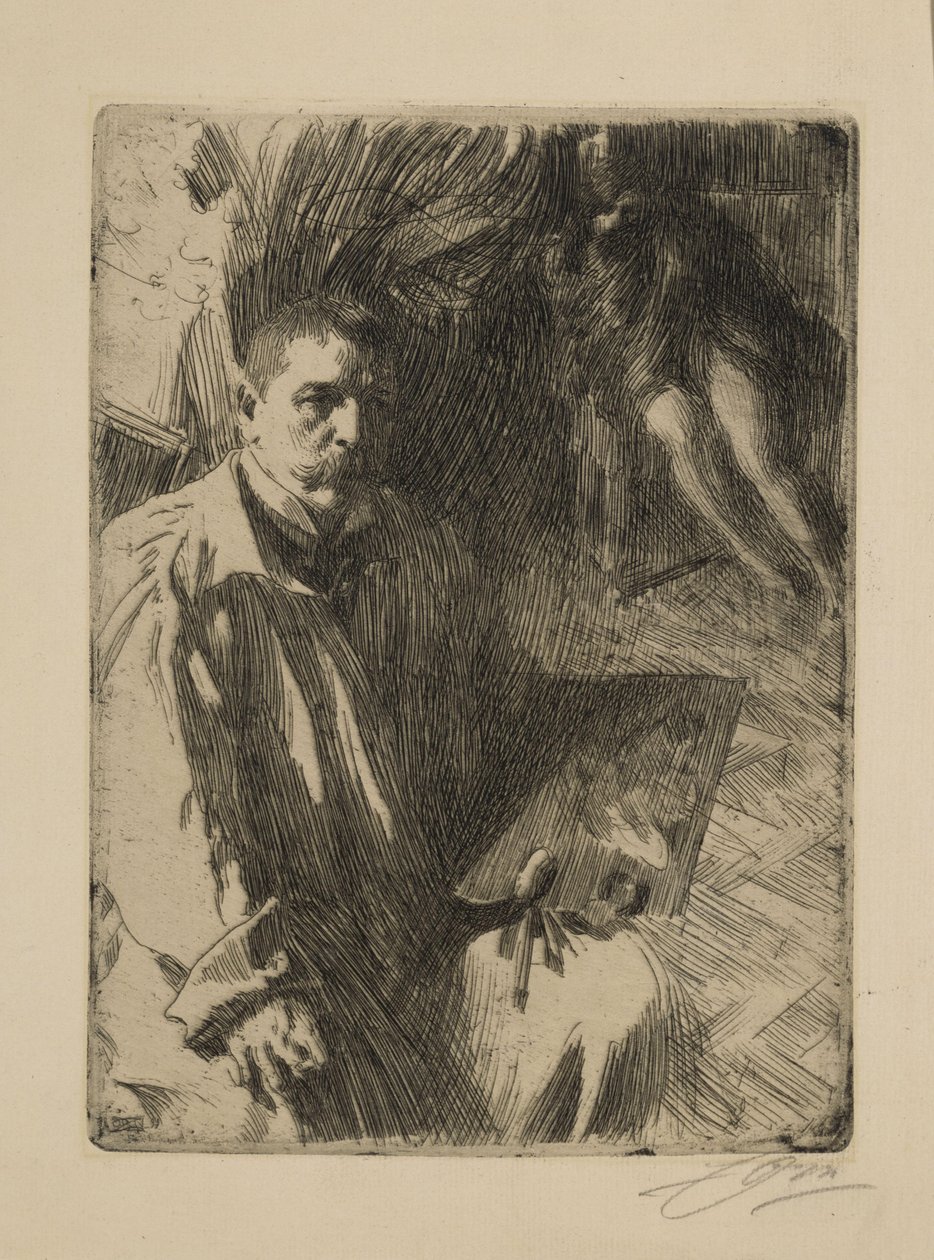 Selvportrett med modell II av Anders Zorn