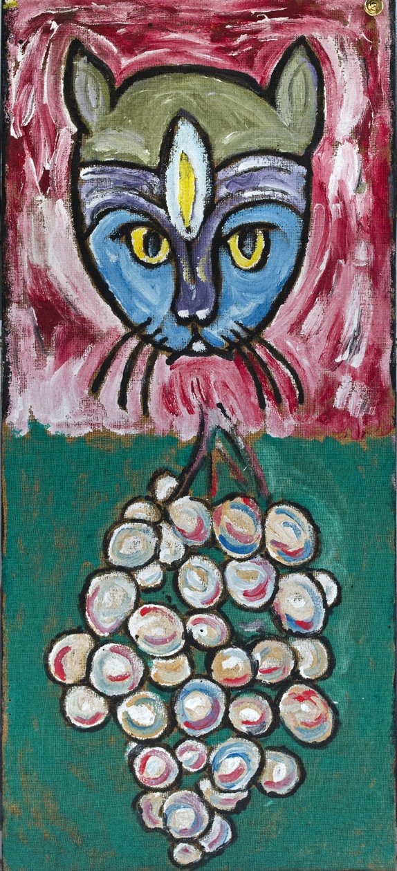 DAGLIG KUNST: KATT OG DRUER, 2012 (akryl på jutelerret strukket opp på en treramme) av Ando Gilardi