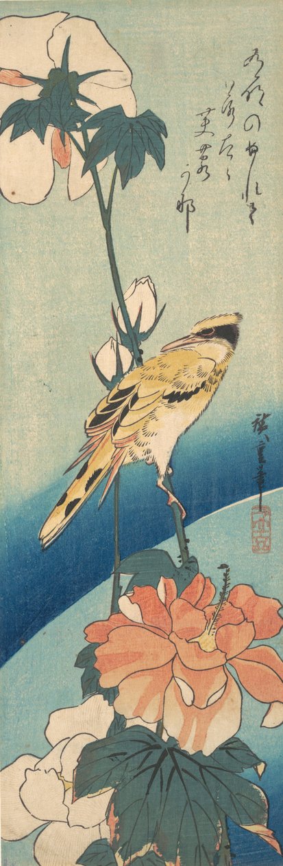A Black-Naped Oriole on a Stem of Rose Mallow, ca. 1834., ca. 1834.    1186059   no       norwegian Successfully Translated  Original: Eftermiddag i april Translat: Eftermiddag i april 1232361 no norwegian Successfully Translated Original: Reynard the Fox: av Ando Hiroshige