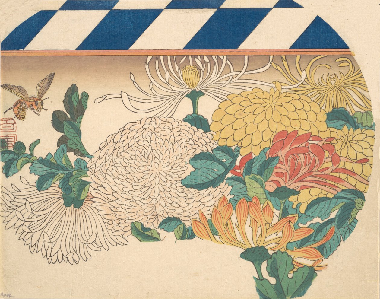 Krysantemum i vifteformet design, 1840-tallet, 1840-tallet. av Ando Hiroshige