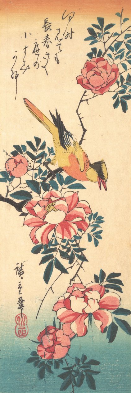 Østgrå vipstjert og rose, tidlig på 1830-tallet, tidlig på 1830-tallet. av Ando Hiroshige