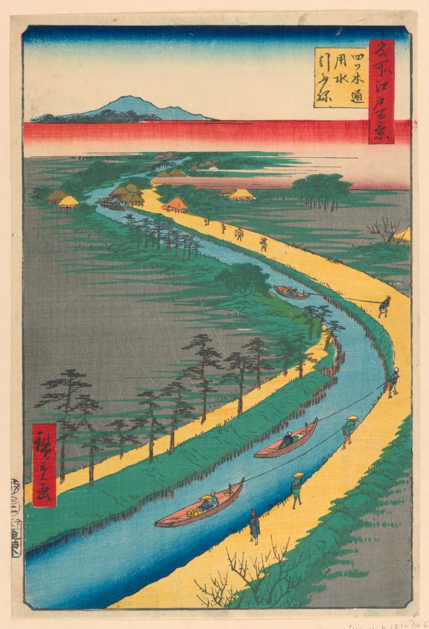 Hauling Canal Boats, Yotsugi Road (Yotsugi-dori, yosui hikifune) Fra Series One Hundred Famous utsikt over Edo av Ando Hiroshige