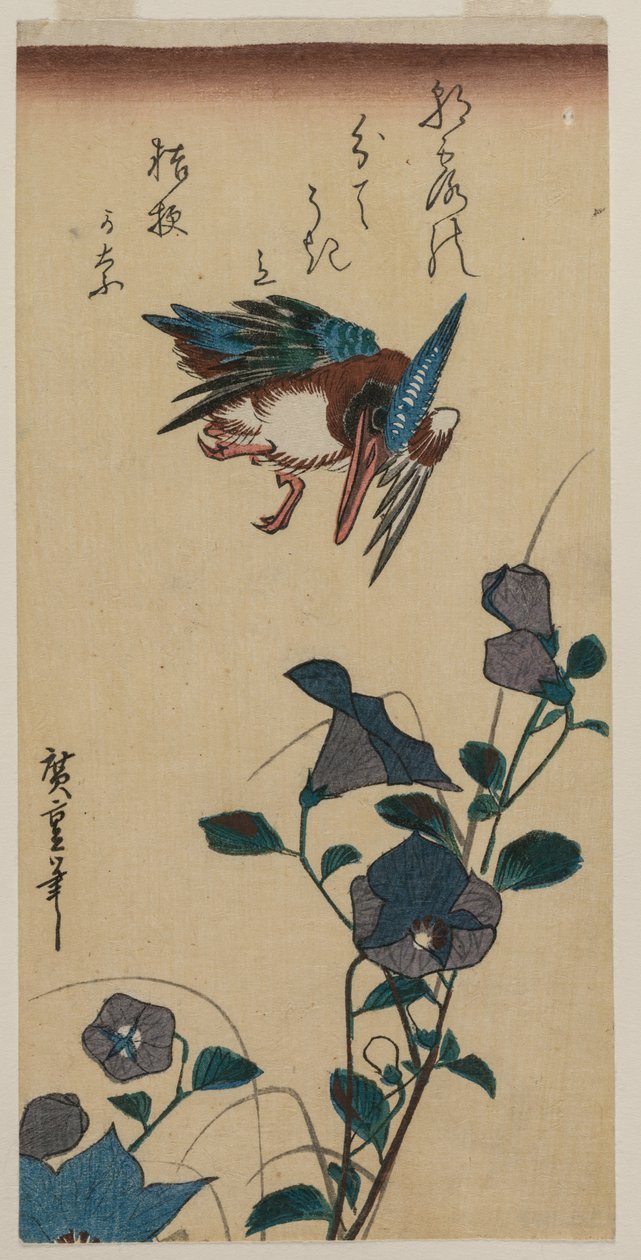 Kingfisher og kinesiske klokkeblomster, tidlig eller midten av 1830-tallet. av Ando Hiroshige