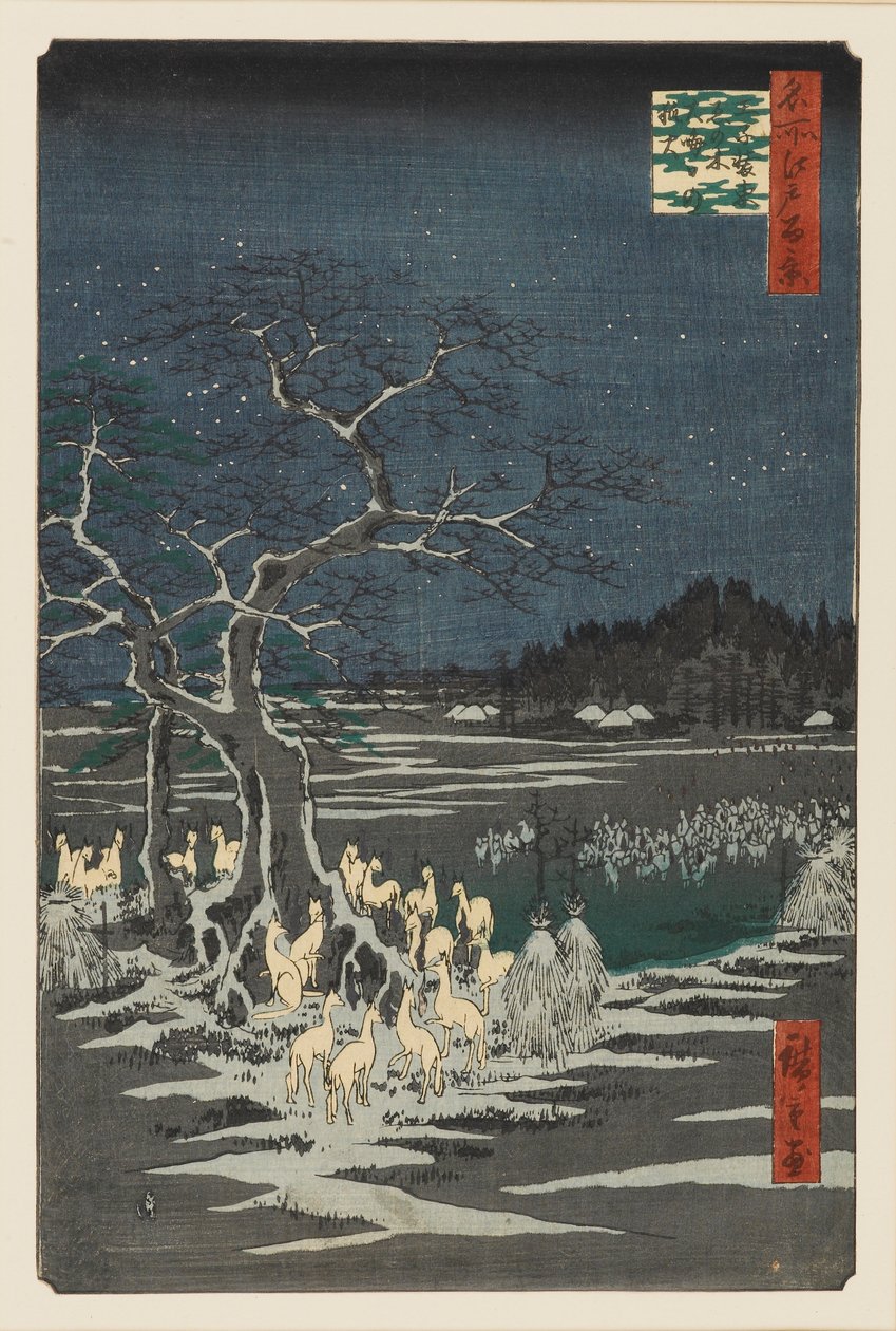 Nyttårsaften Foxfires at the Changing Tree, Oji, 1800-tallet av Ando Hiroshige