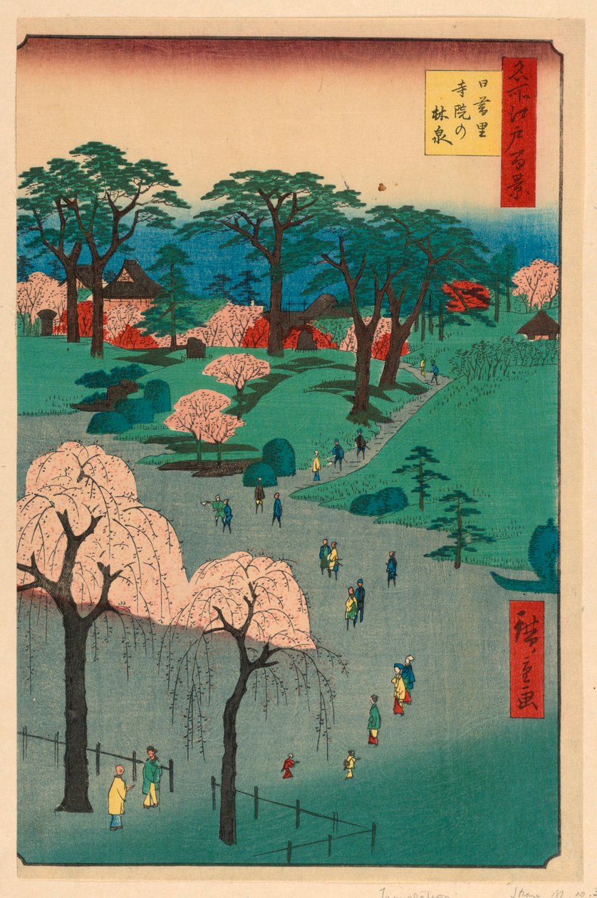 Nippori, Temple Gardens (Nippori, Jiin No Rinsen) Fra Series One Hundred Famous utsikt over Edo av Ando Hiroshige