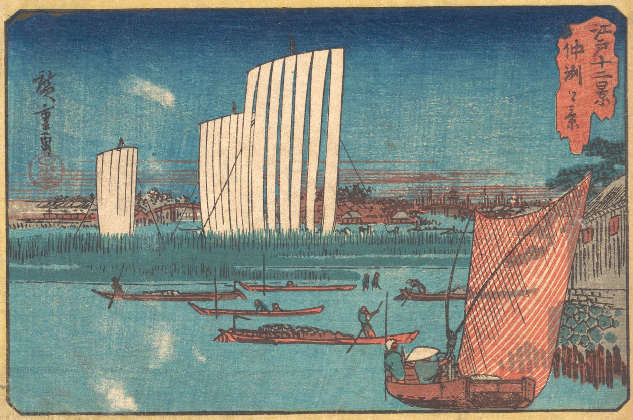 Seilbåter, fra serien Twelve Views of Edo, 1800-tallet. av Ando Hiroshige