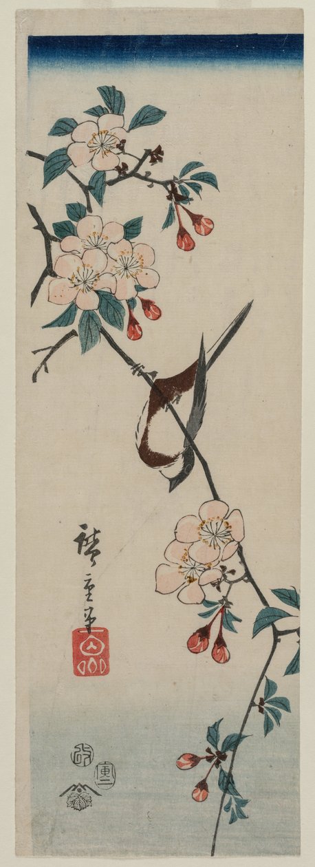 Liten fuglesvale på kirsebærgren, 1854. av Ando Hiroshige
