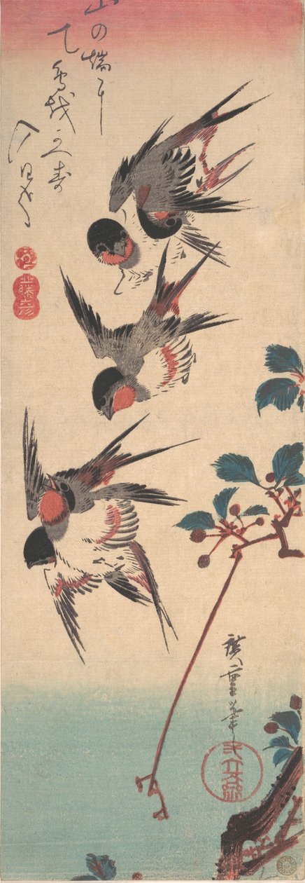Svaler og villkirsebær, ca. 1834., ca. 1834. av Ando Hiroshige