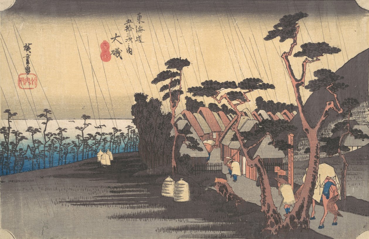 Tiger Rain på Oiso Station, ca. 1834., ca. 1834. av Ando Hiroshige
