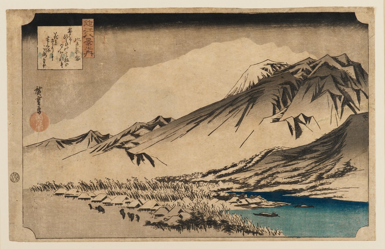 Treblokktrykk - Kveldssnø ved fjellet Hira, 1797-1858 av Ando Hiroshige