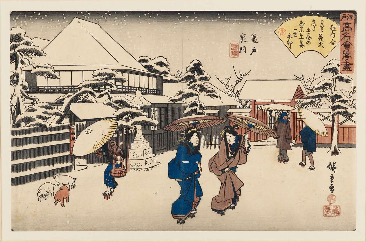 Treblokktrykk - Damer i snø, 1797-1858 av Ando Hiroshige
