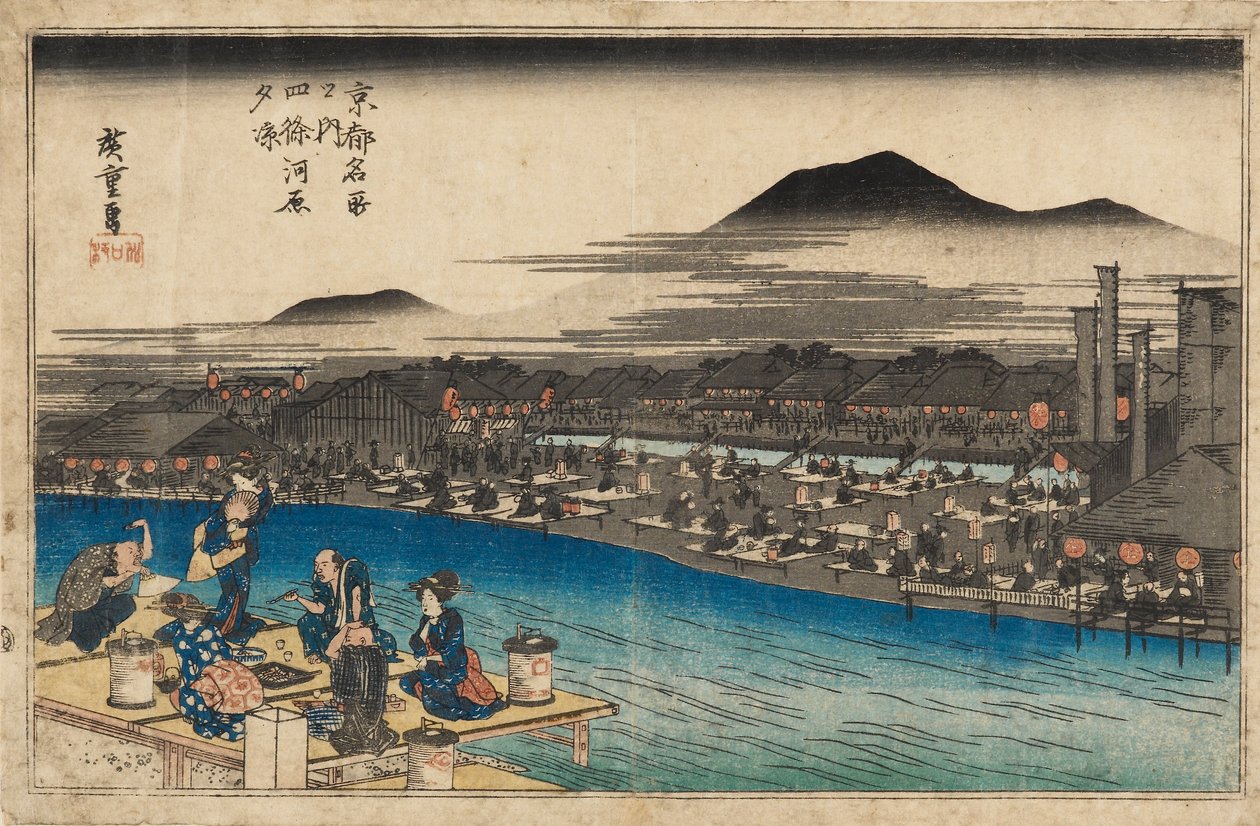 Treblokktrykk - Nattsyn ved Shijo Kawaramachi, 1797-1858 av Ando Hiroshige