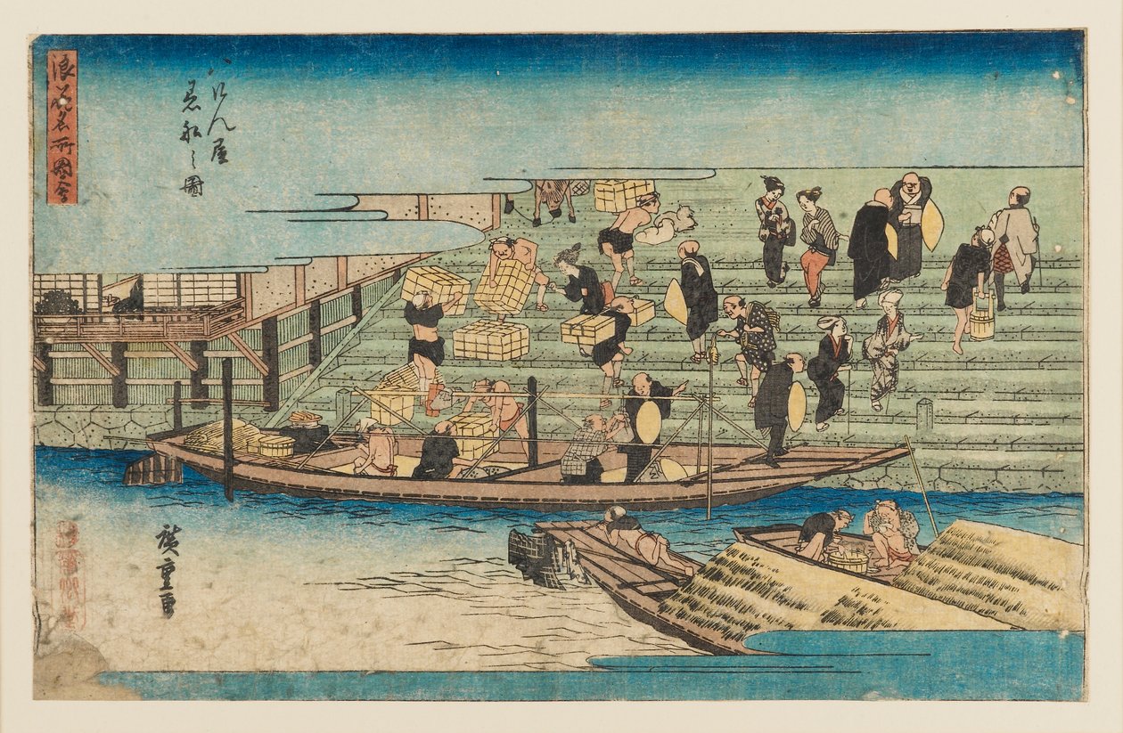 Treblokktrykk - elvescene, 1797-1858 av Ando Hiroshige