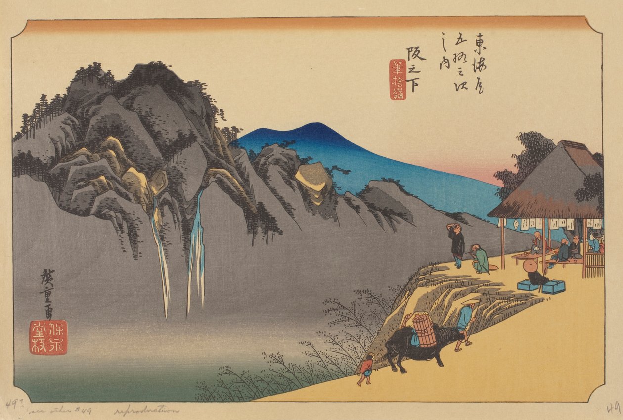 Sakamoshita Station (farget treblokk) av Ando or Utagawa (after) Hiroshige