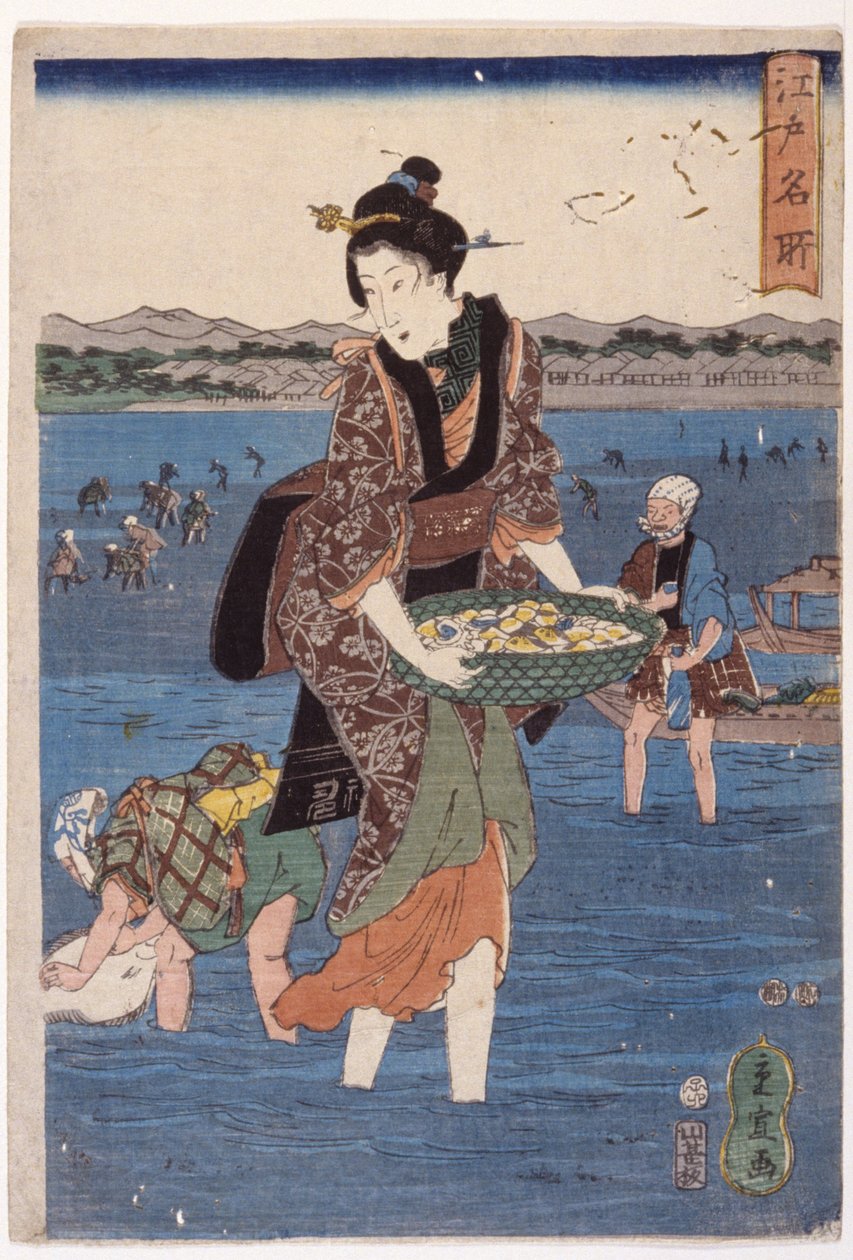 (Stor vadende kvinnefigur) av Ando or Utagawa Hiroshige