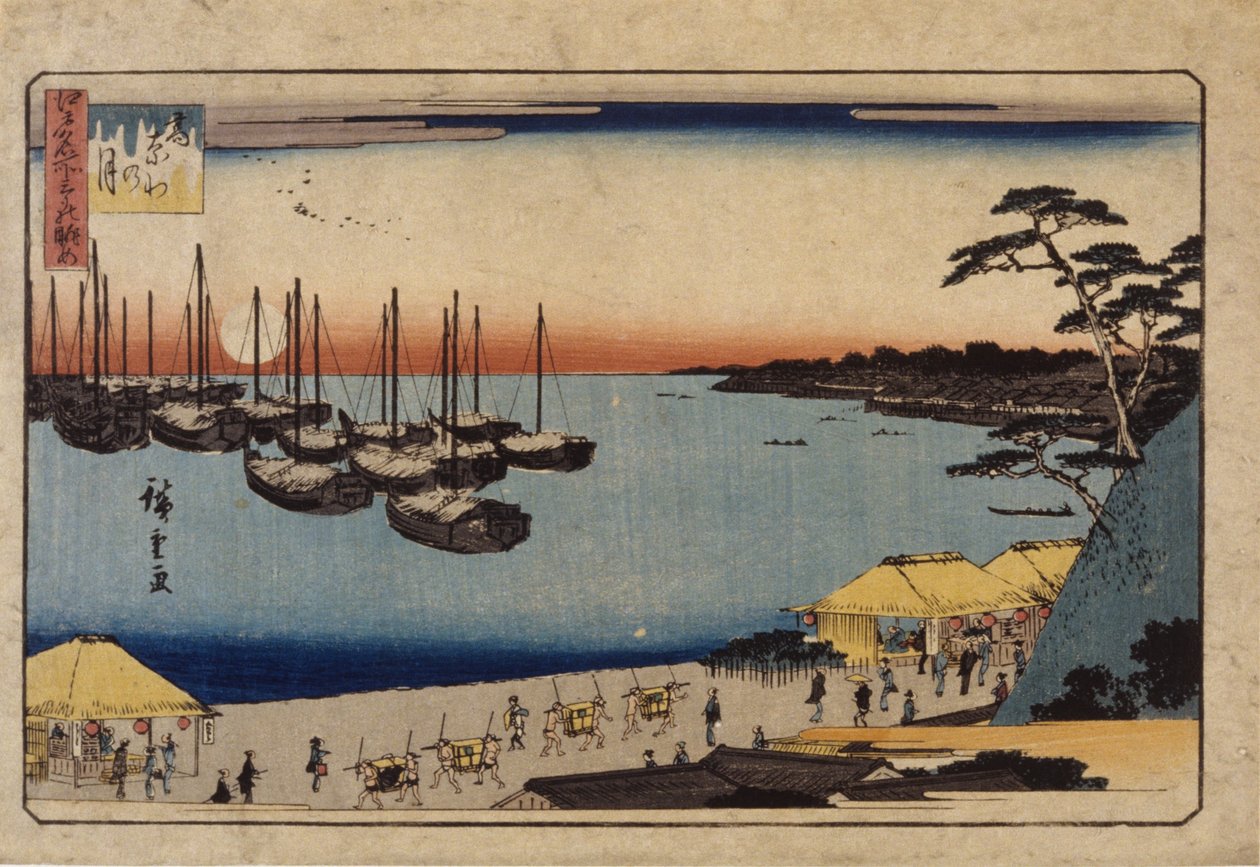 (Seilbåter i havnen) av Ando or Utagawa Hiroshige