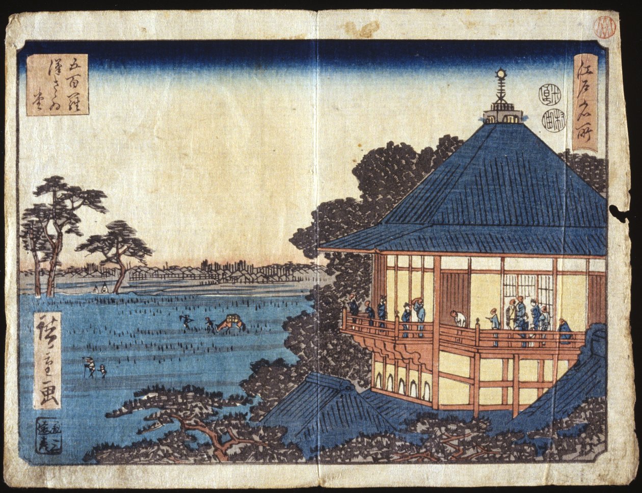 500 Arhats, Sazai Hall (fargetresnitt) av Ando or Utagawa Hiroshige