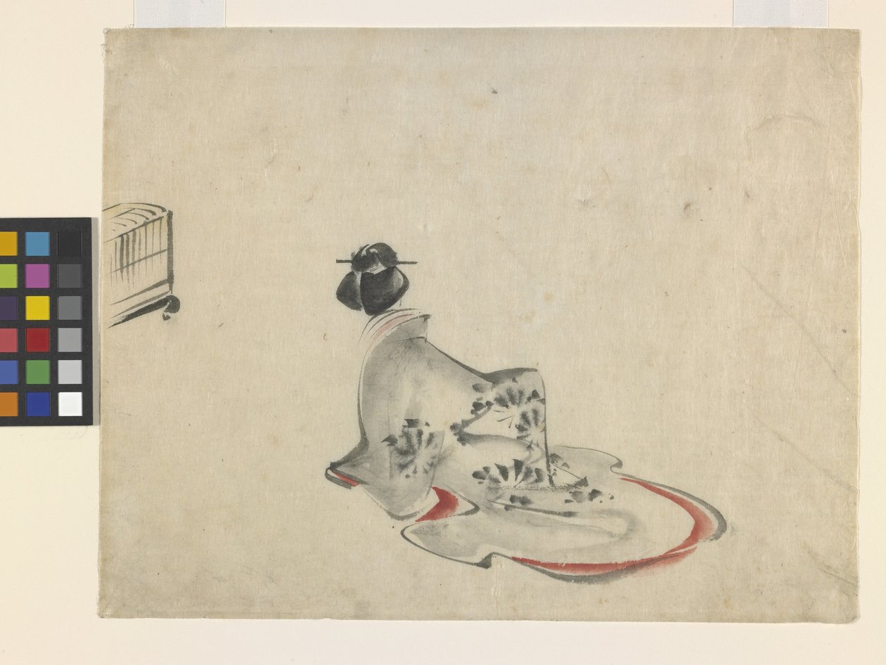 A Woman Bowing (blekk og farge på papir) av Ando or Utagawa Hiroshige