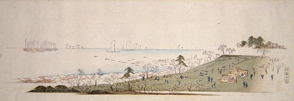 Cherry-Blossom Time, People Picknick at Gotenyama (farget treblokktrykk) av Ando or Utagawa Hiroshige