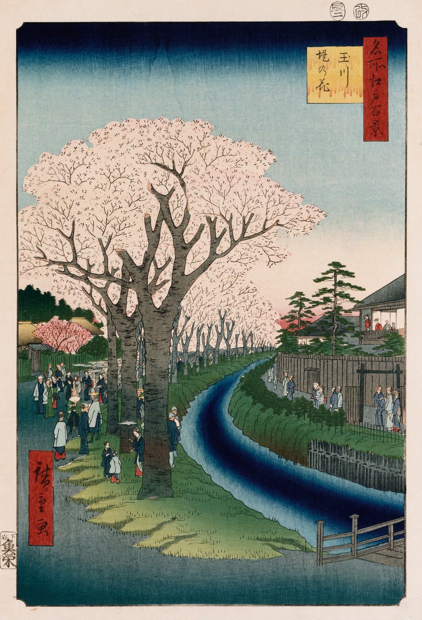 "Cherry Blossoms, Tama River Embankment" av Ando or Utagawa Hiroshige