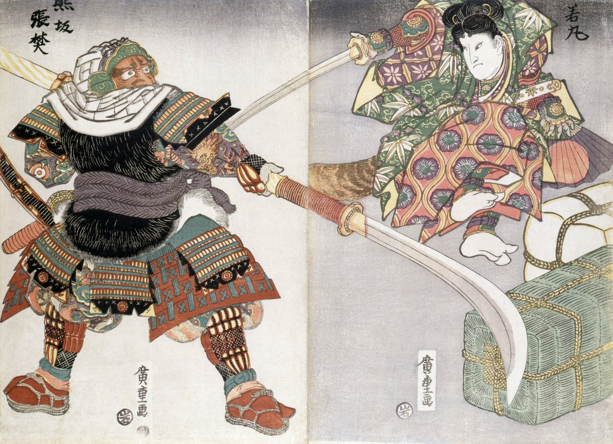 Diptyk av en sverdkamp, 1800-tallet av Ando or Utagawa Hiroshige