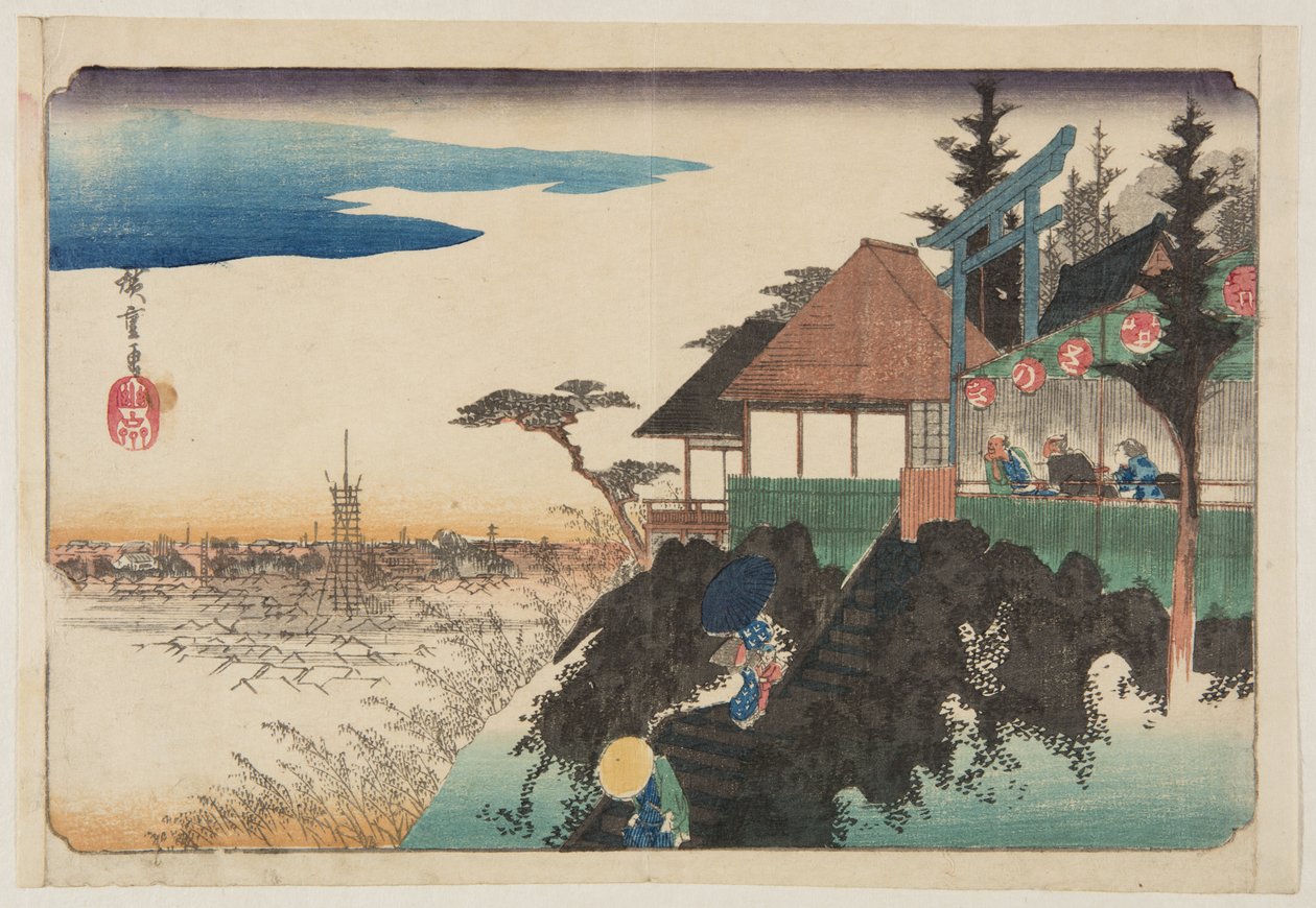 East Slope at Kanda My?jinn Shrine (Kanda My?jin Higashizawa) (farget treblokktrykk) av Ando or Utagawa Hiroshige