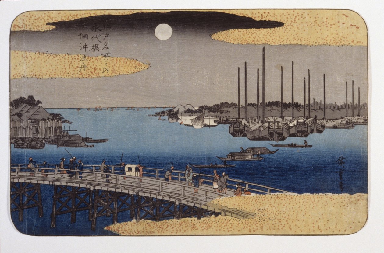 Eitai Bridge (farget treblokktrykk) av Ando or Utagawa Hiroshige