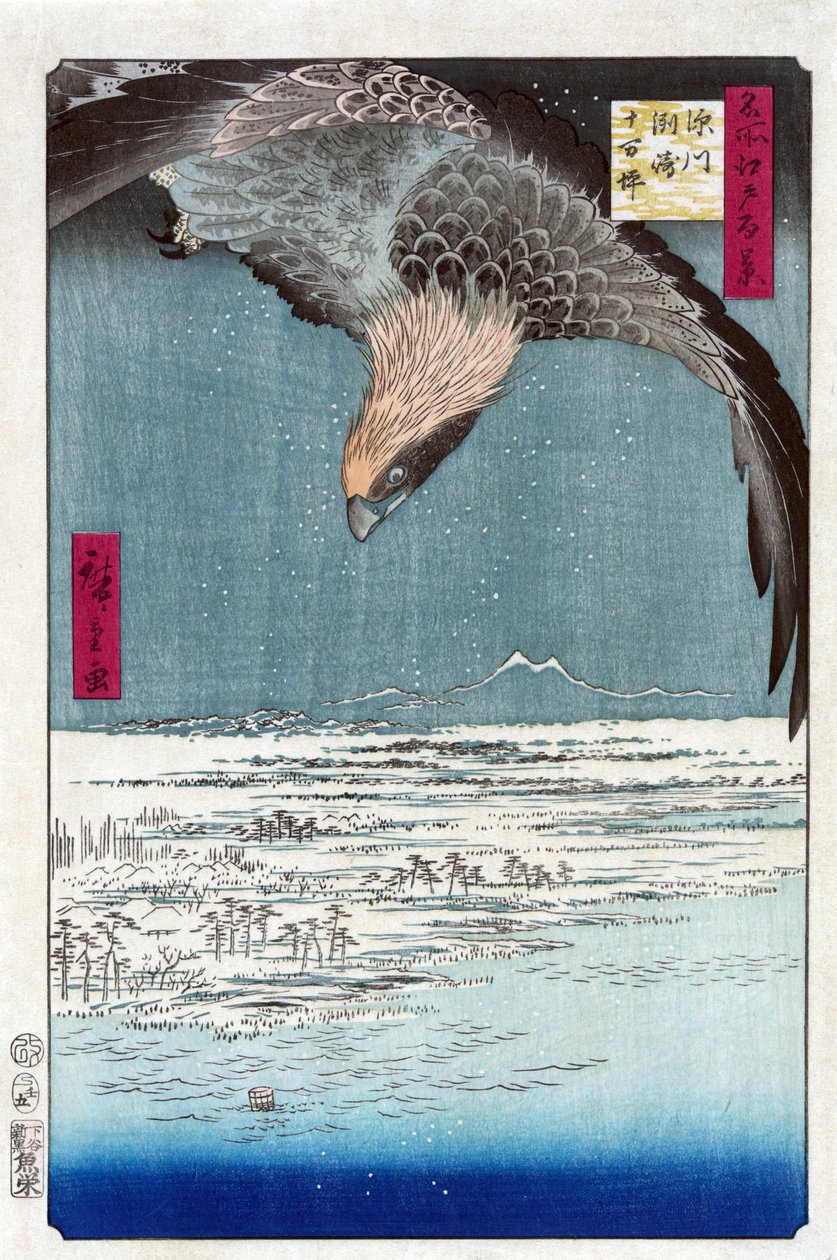 Estampe japonaise: La plaine Juman Tsubo a Susaki, Fukagawa (Tokyo, Japan). Serie cent vues celebres d