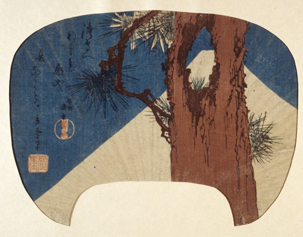 Viftetrykk: Pine & Mt. Fuji av Ando or Utagawa Hiroshige