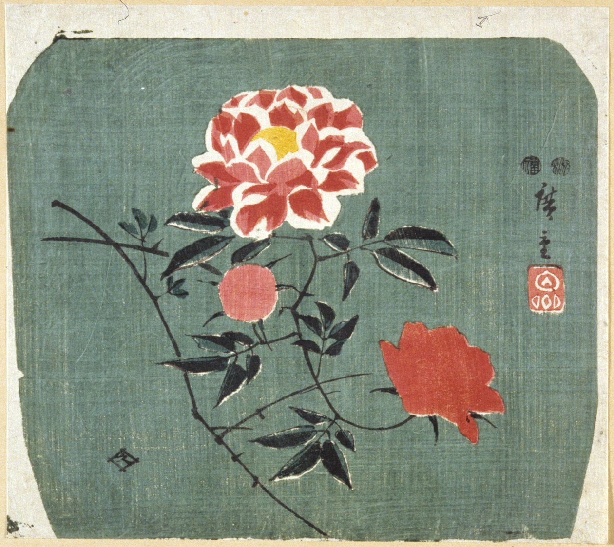 Viftetrykk: Rose av Ando or Utagawa Hiroshige