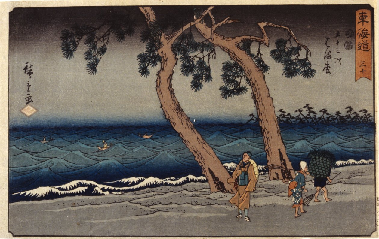 Hamamatsu Station (farget treblokktrykk) av Ando or Utagawa Hiroshige