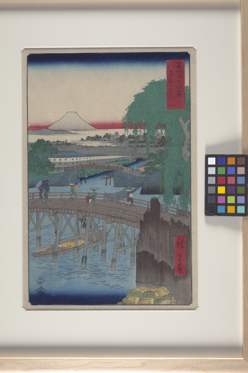 Ichikoku Bridge in the Eastern Capital (T?to: Ichikoku Bashi) (farget treblokktrykk) av Ando or Utagawa Hiroshige