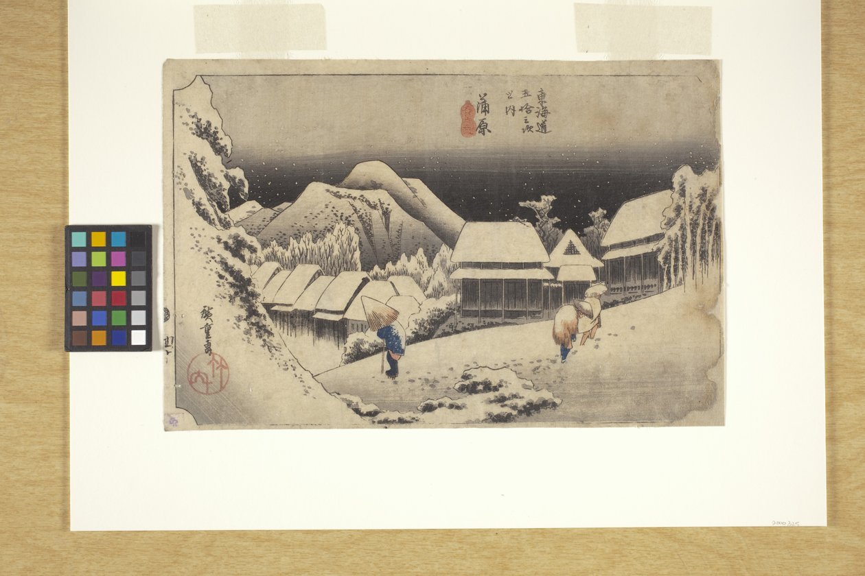 Kanbara, Night Snow (fargetresnitt) av Ando or Utagawa Hiroshige