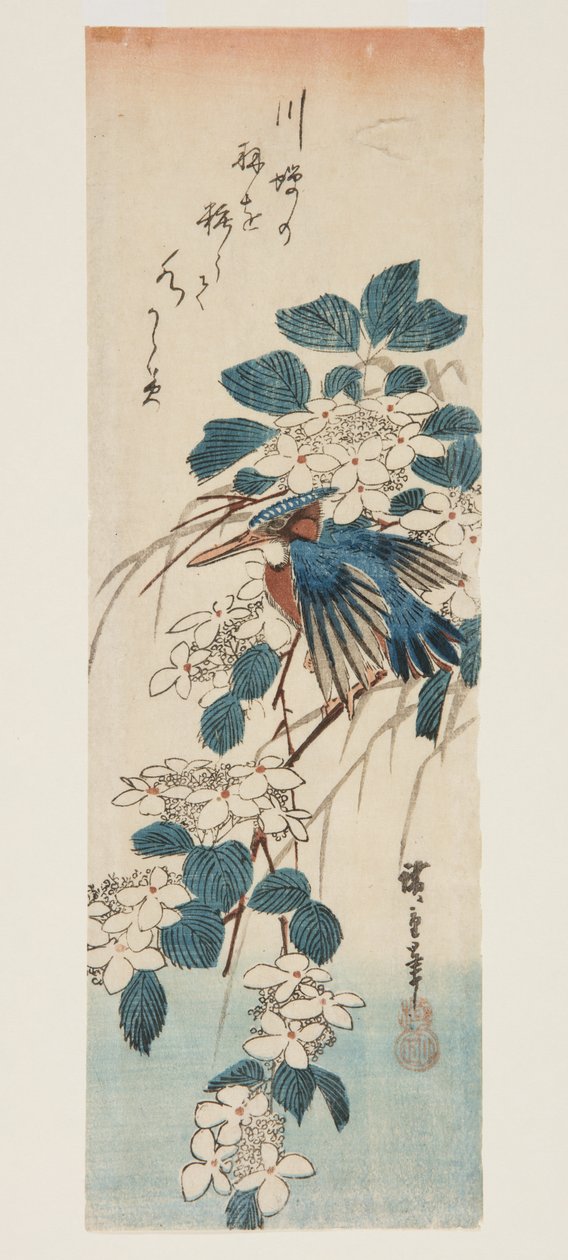 Kingfisher og Viburnum (farget treblokktrykk) av Ando or Utagawa Hiroshige